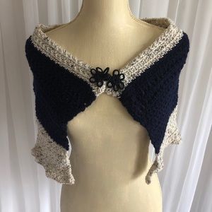 Handmade wool cape - navy and beige